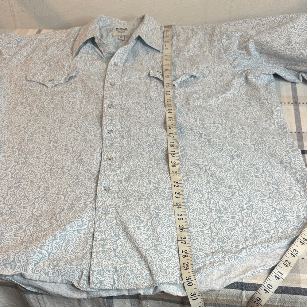 Ely Cattleman Men's Pale Blue Paisley pearl Button-Down Western Shirt - Picture 6 of 6